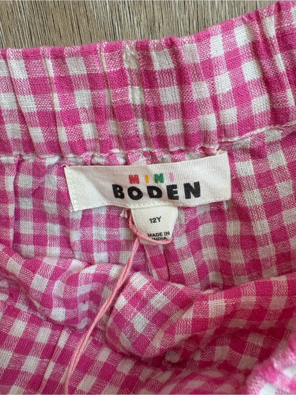 NWT Mini Boden Pink Gingham Smocked Tank & Floral-Embroidered Set Size 11/12